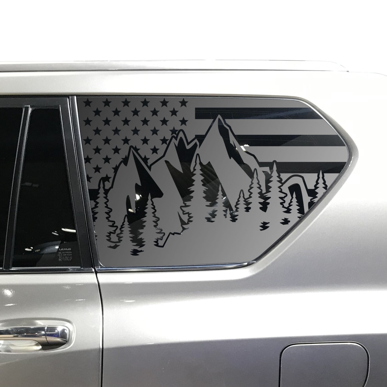 USA Flag w/Mountain Scene Decals for Lexus GX460 3rd window 2010-2023 QR2-GX1.e