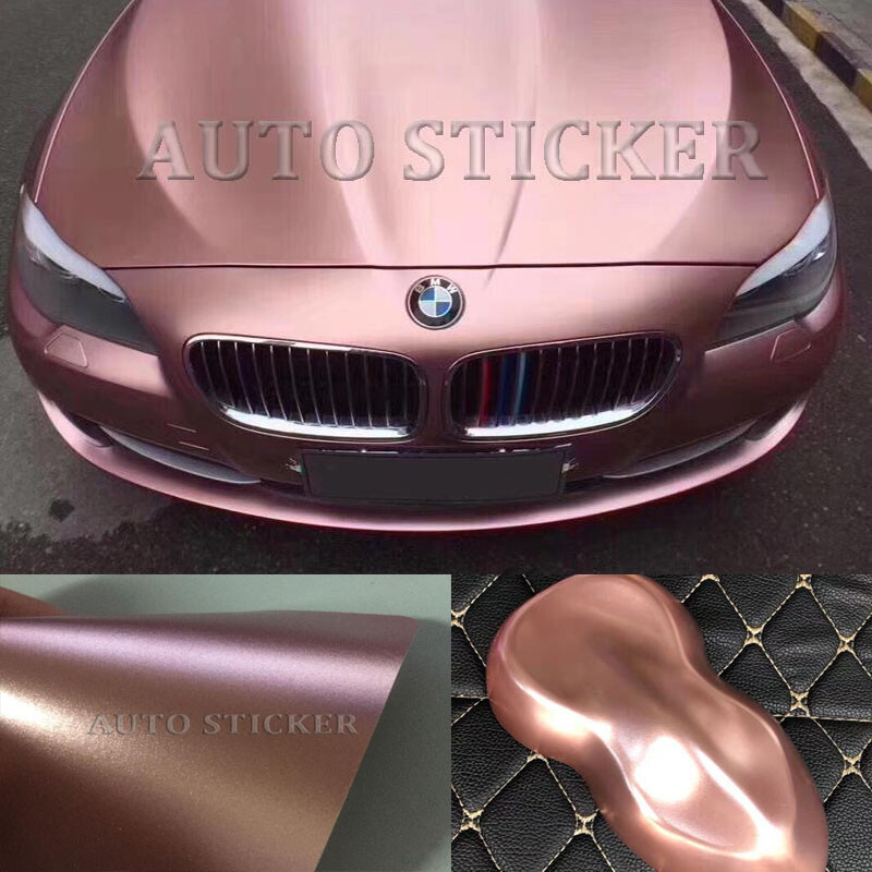 65FT x 5FT Roll Metallic Satin Matte Pearl Chrome Vinyl Wrap Car Film Rose Gold
