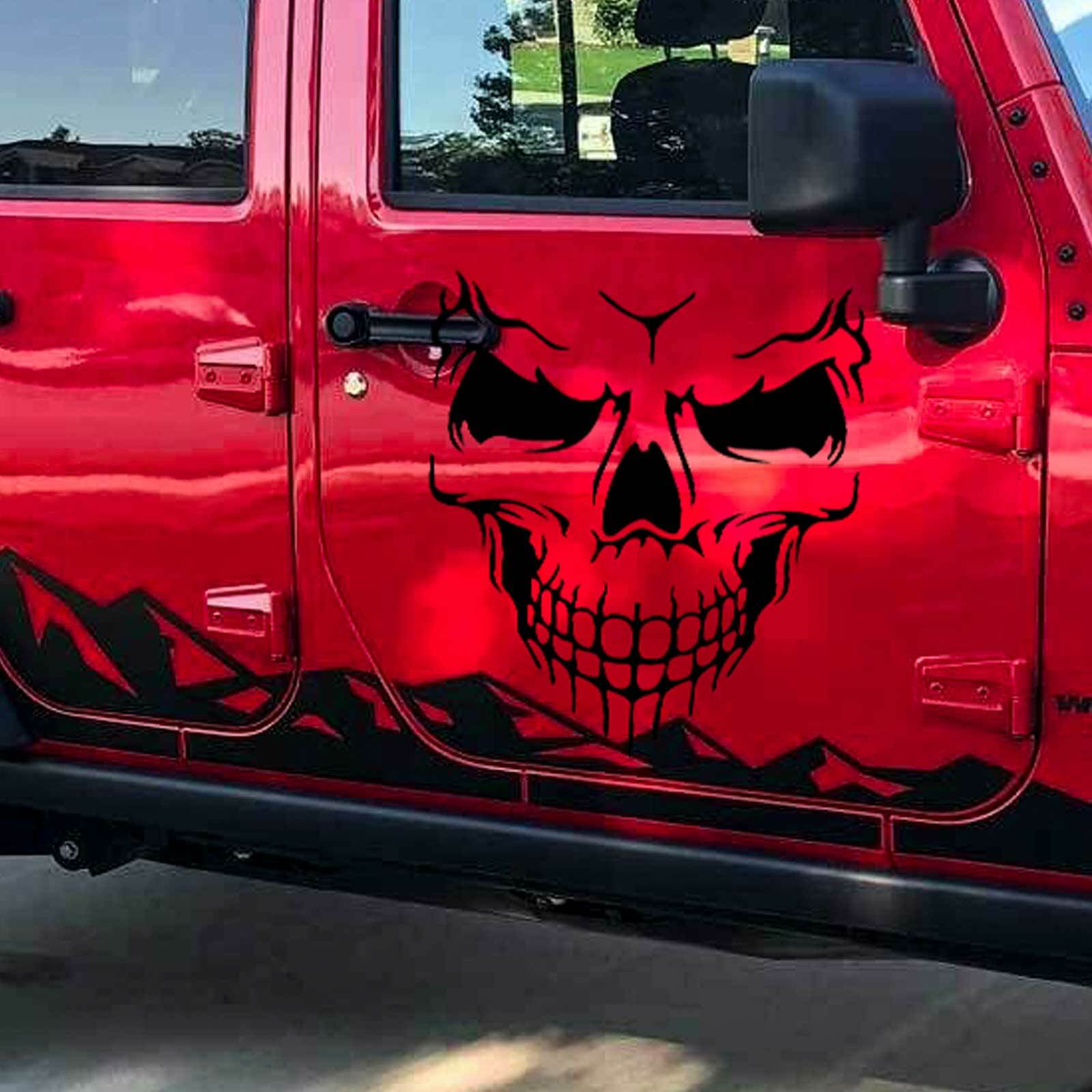 2x Reflective Skull Vinyl Side Door Tailgate Sticker Trim For Jeep Wrangler JK