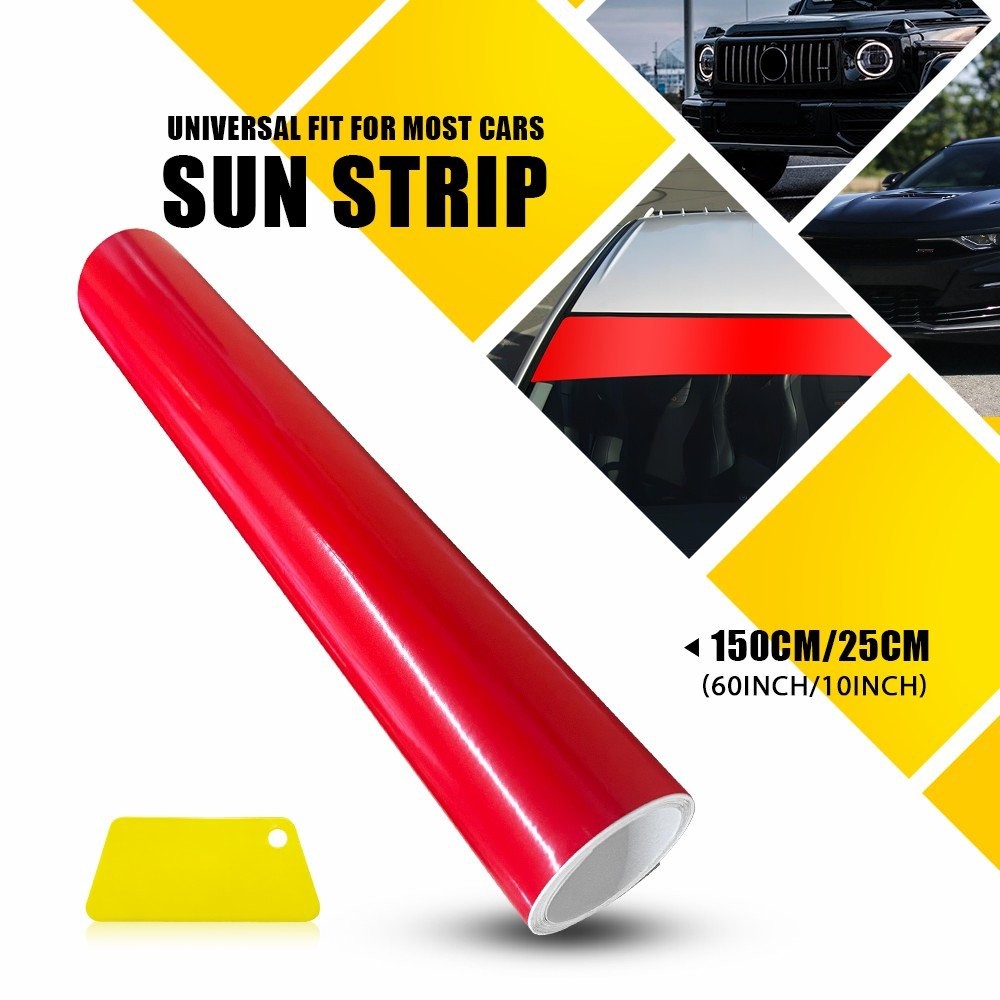 Red Window Sun Visor Strip Tint Film Front Windshield UV Shade Decal Banner Trim