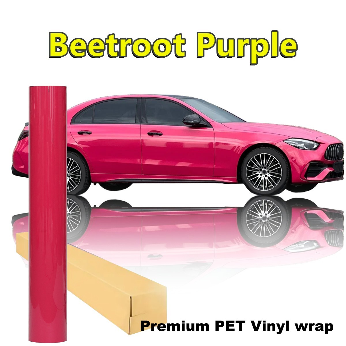 5FTx50FT PET Gloss Crystal Beetroot Purple Vinyl Wrap Self-Adhesive Air Release