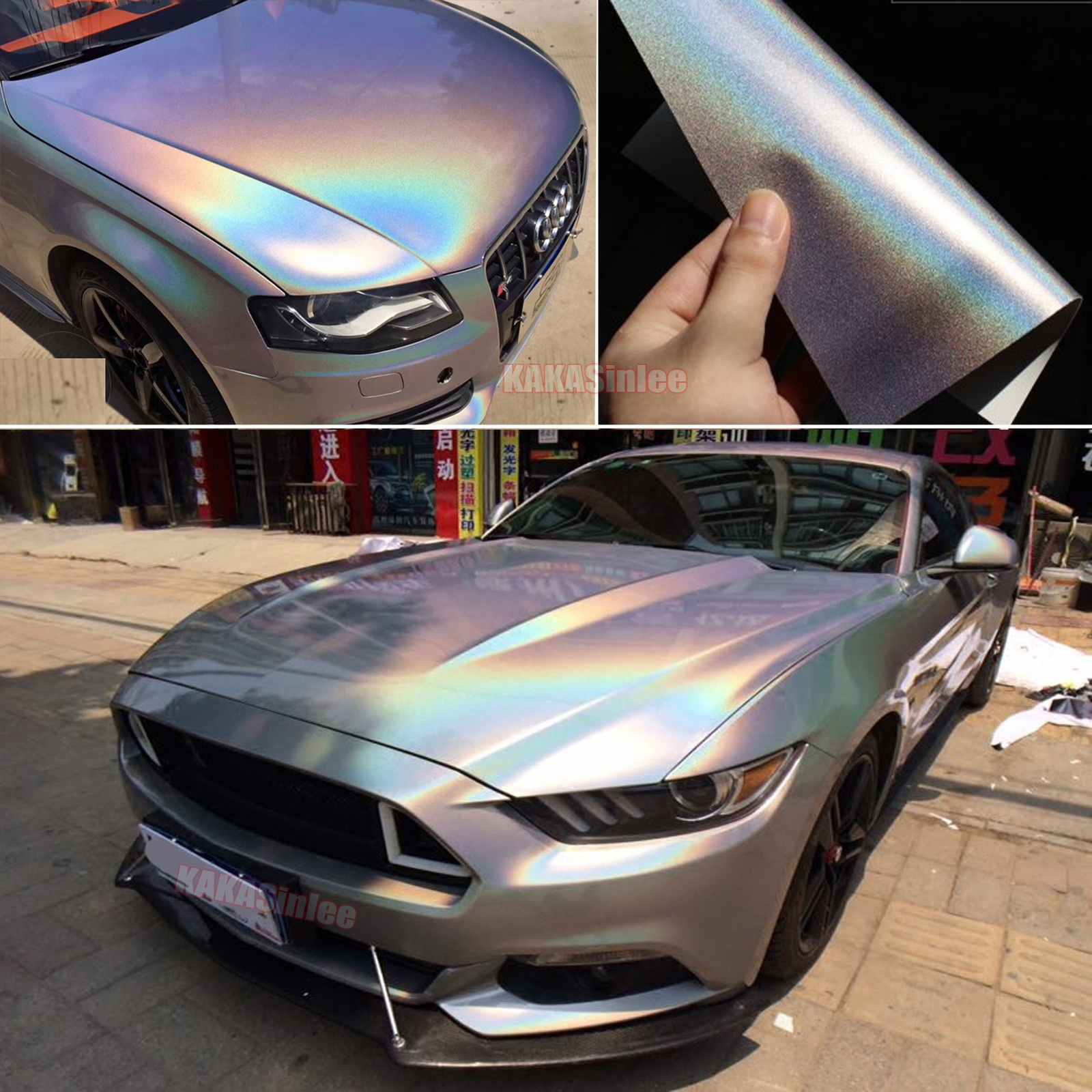 Silver Car Iridescence Mirror Chrome Holographic Laser Vinyl Wrap PVC Sticker US