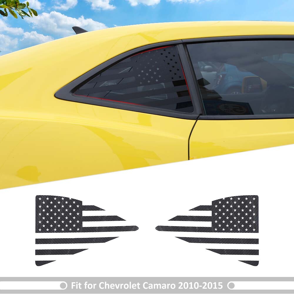 Rear Quarter Window Decal Sticker Trim For Chevy Camaro 2010-15 Carbon USA Flag