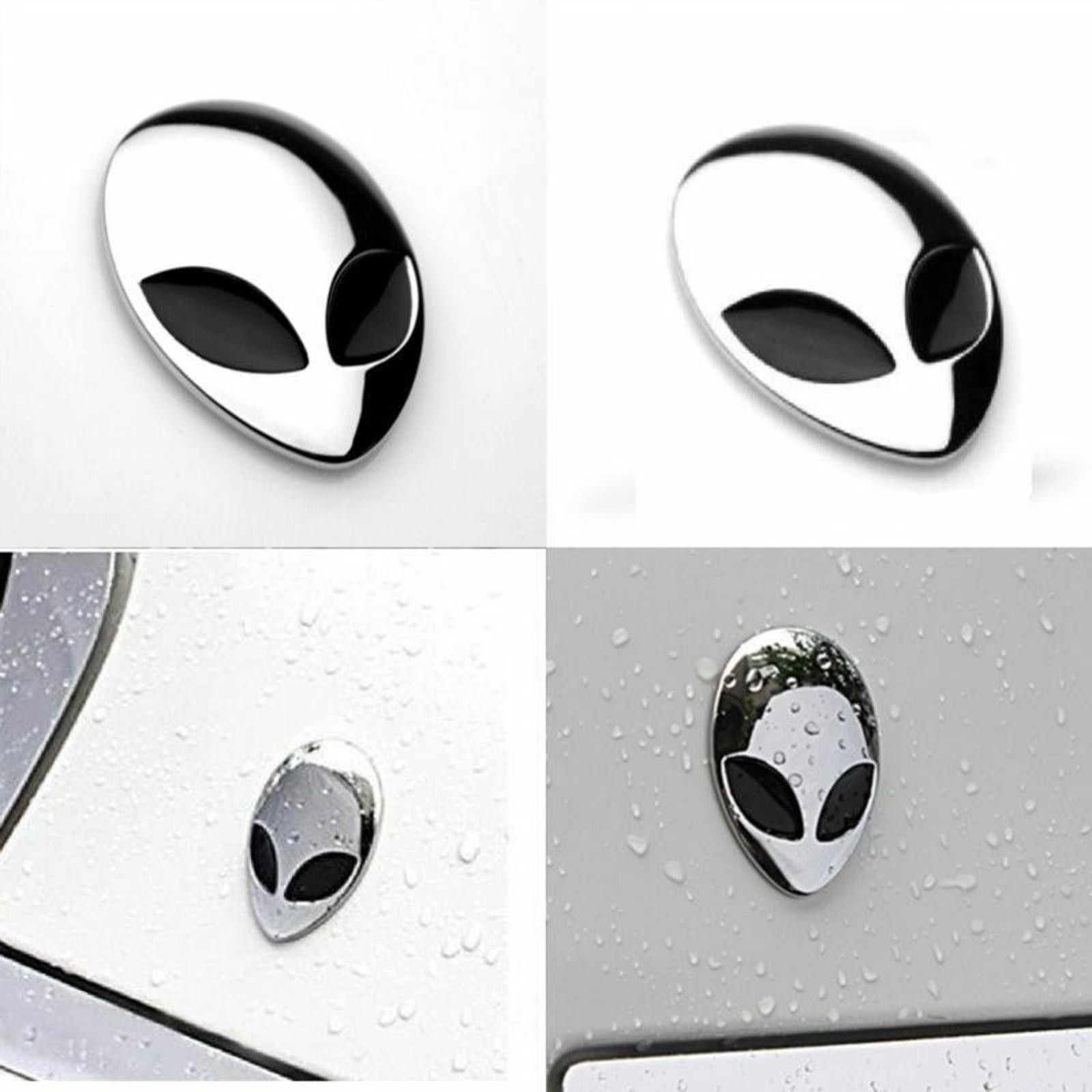 2PCS Chrome Metal 3D Alienware Head Auto Logo Sticker Badge Emblem Car Decal New