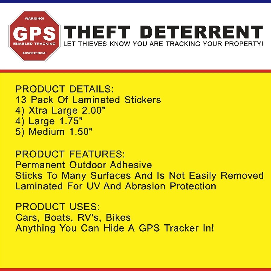 13 PACK GPS Tracking Warning Theft Deterrent Laminated Stickers High Quality