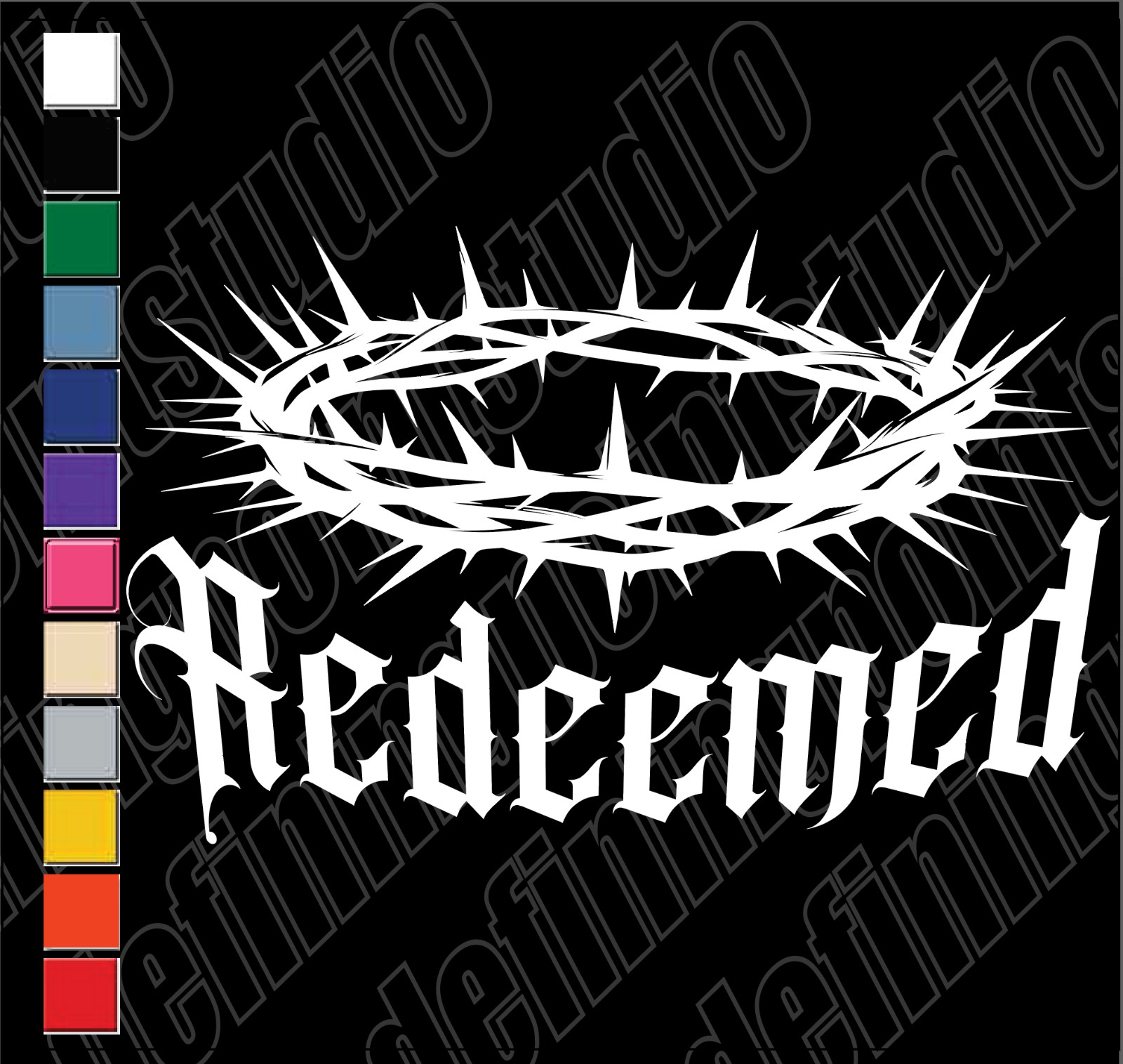 REDEEMED with crown of thorns outdoor/indoor decal faith hope and charity