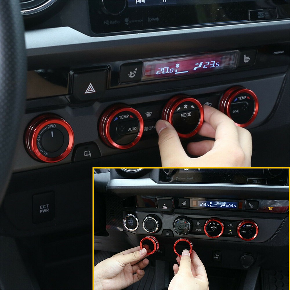 4/8Pcs For Toyota Tacoma Headlight 16-20 Aluminum Ring Knob Switch Cover Trim Re
