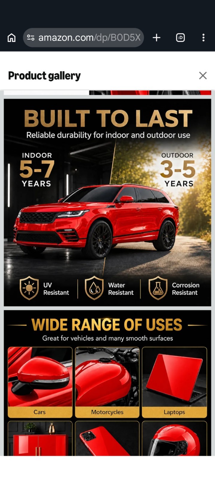 Red Automotive Vinyl Wrap for Body Protection & Scratch Resistance 10X5 FT