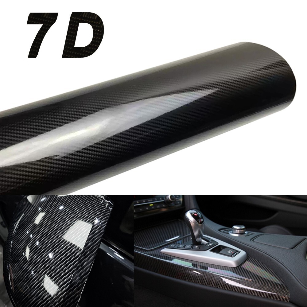 12″x60″ High Gloss 7D Black Carbon Fiber Vinyl Wrap Air Bubble Free 1ft x 5ft