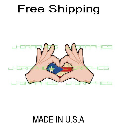 Hands Heart Love Puerto Rico Rican Flag Sticker Decal Boricua PR