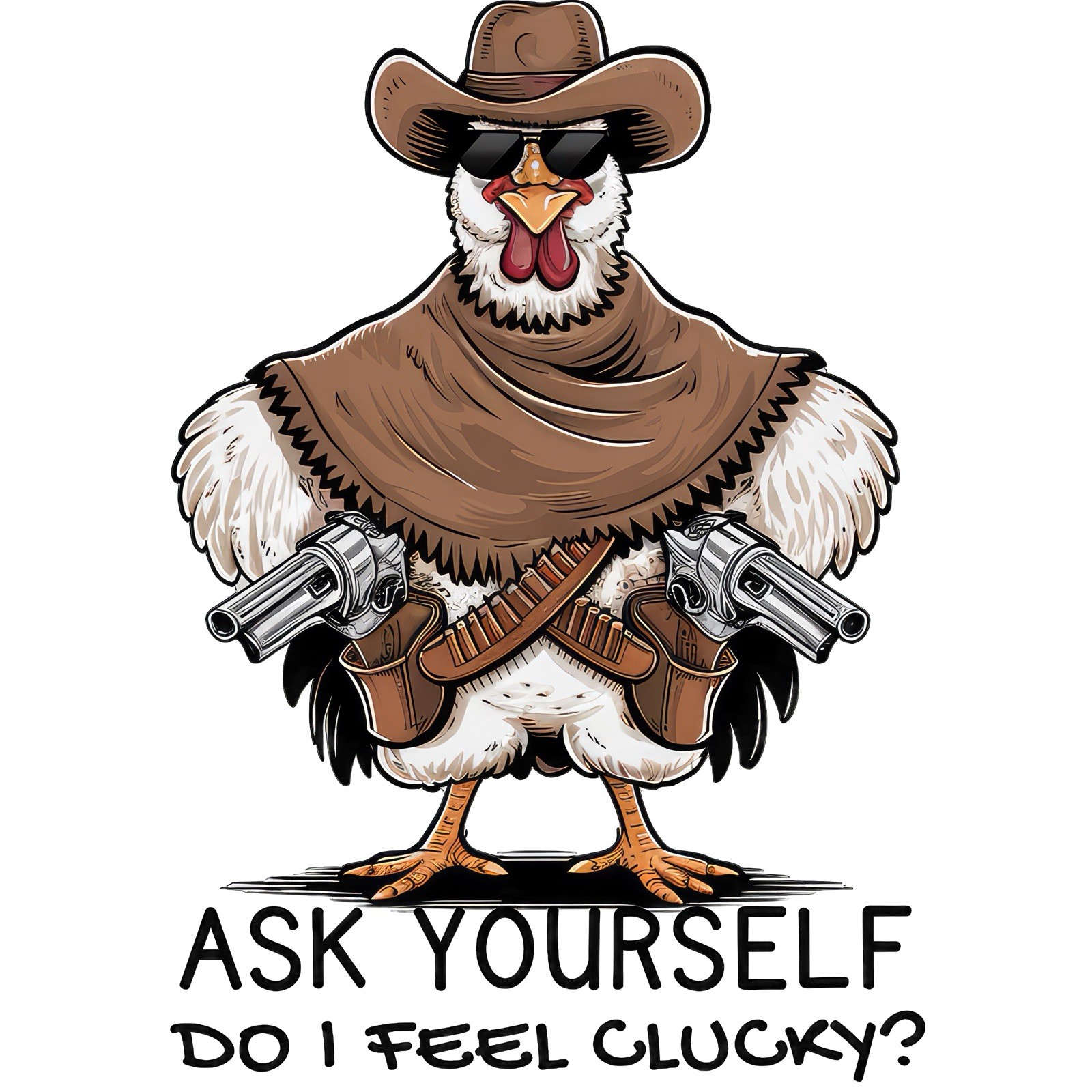 Funny Animal Sticker (3 Inch) Cowboy Chicken Ask Yourself Do You Feel Clucky !