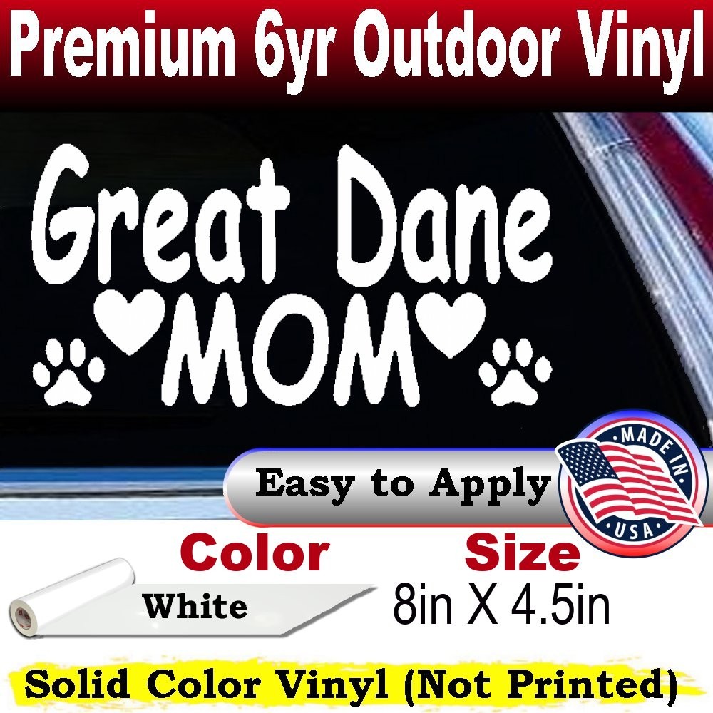 Great Dane Mom Paw Prints Car Truck Window Laptop Decal Sticker White 8X4.5