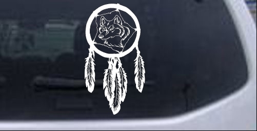 Dreamcatcher With Wolf Head Car Truck Window Laptop Decal Sticker White 8X4.5