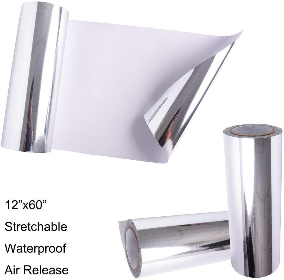 Car Wrap Vinyl 12 Inches x 60 Inches Chrome Mirror Silver Self Adhesive Film …
