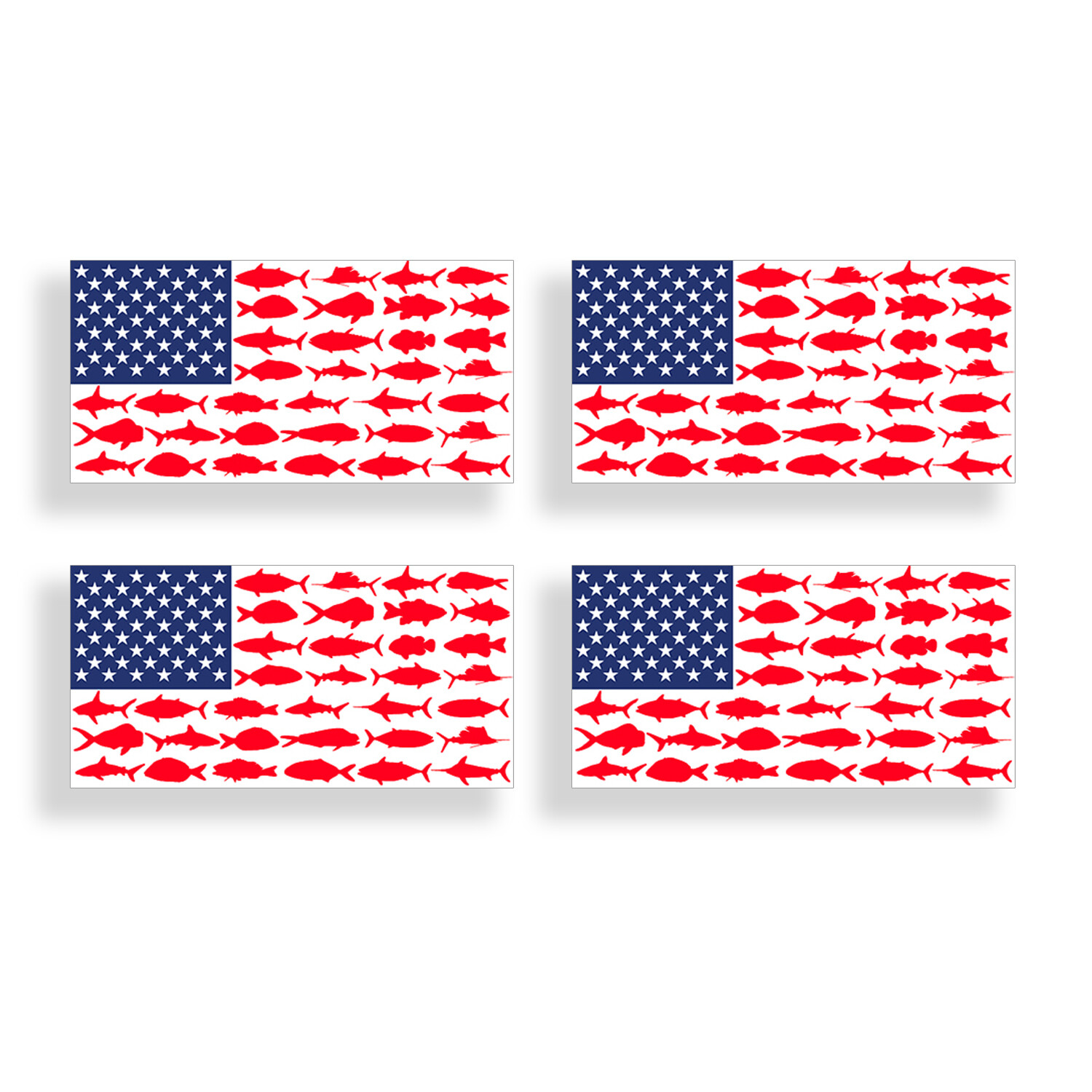 4 Mini Fish American Flag Sticker USA Fishing Helmet Car License Plate Tag Decal