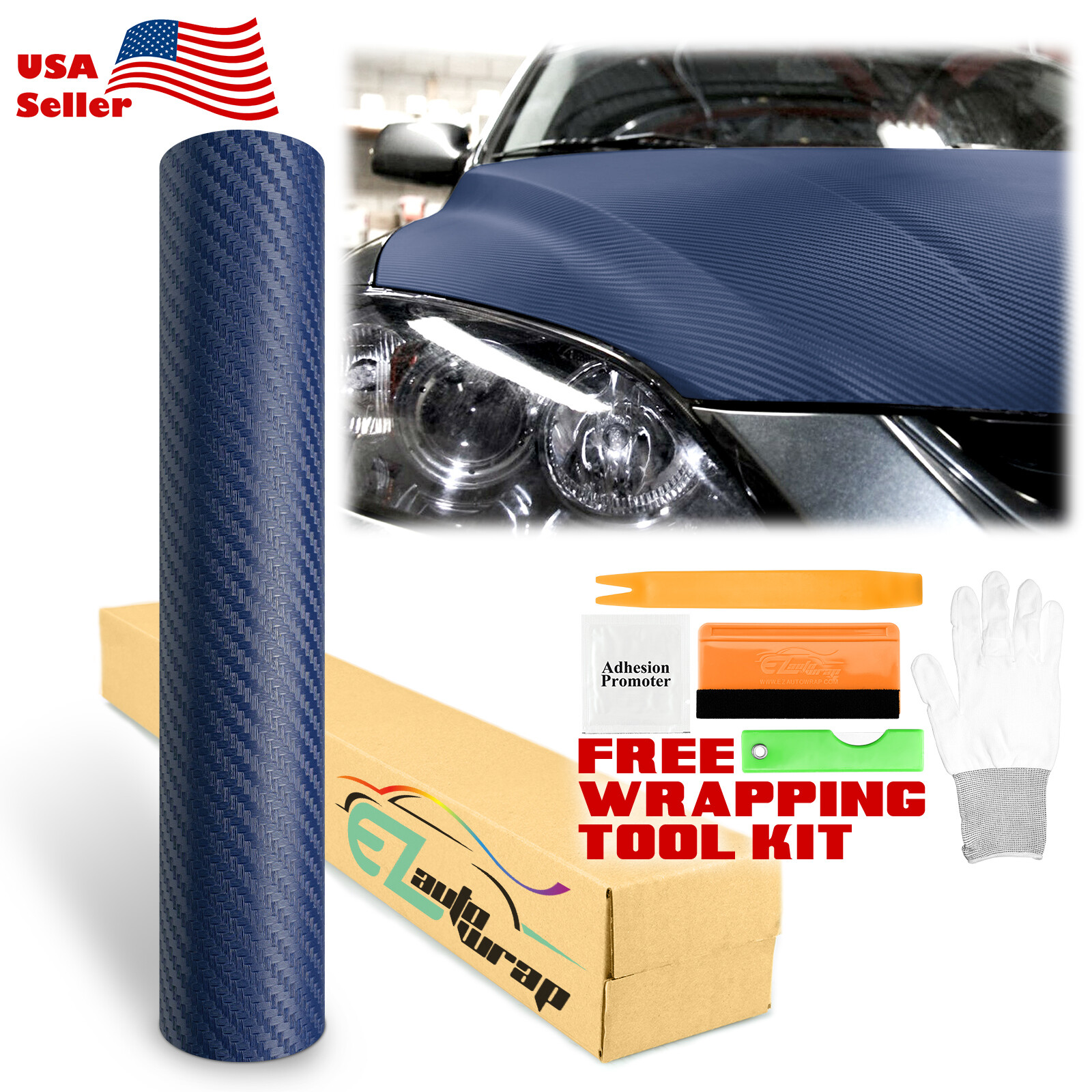 3D Carbon Fiber Navy Blue Matte Texture Vinyl Car Wrap Sticker Decal Film Sheet