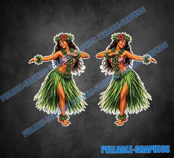 Hawaii Hula Girl Music Hibiscus Sticker Vinyl Decal Hawaiian Beach 2 Pack B