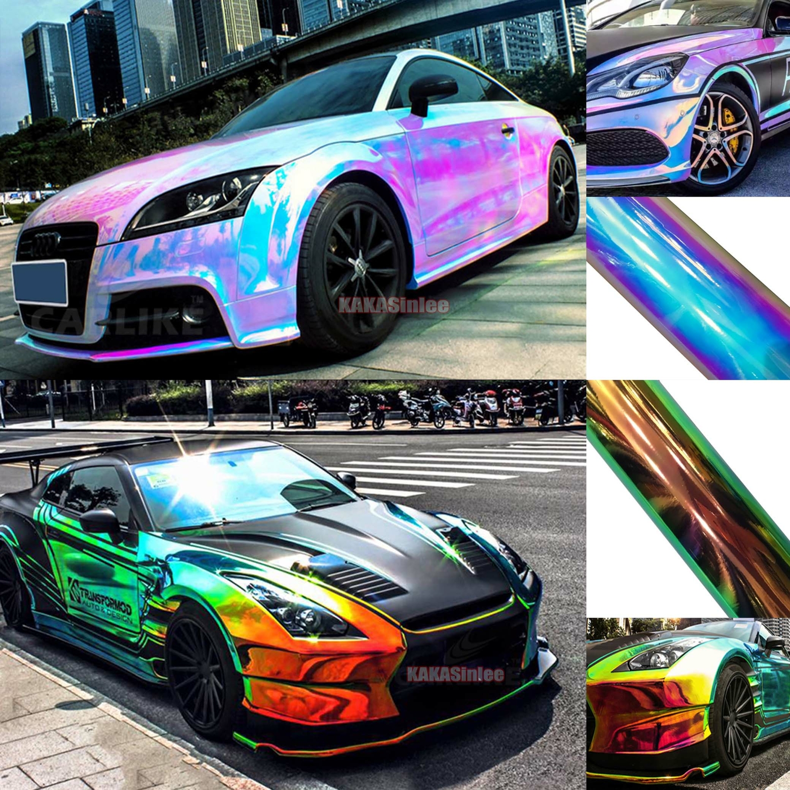 Holographic Rainbow Chameleon Chrome Mirror Vinyl Wrap Car Hood Motor Sticker US