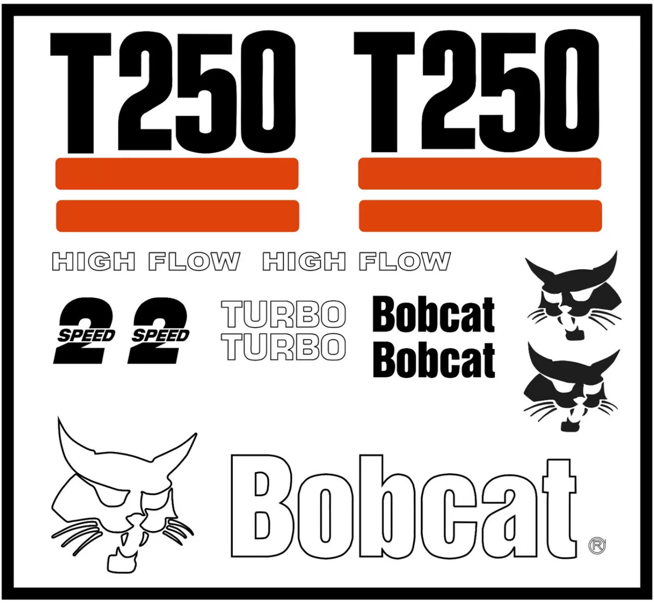 DECAL KIT for Bobcat skidsteer T250 track loader decals Stickers