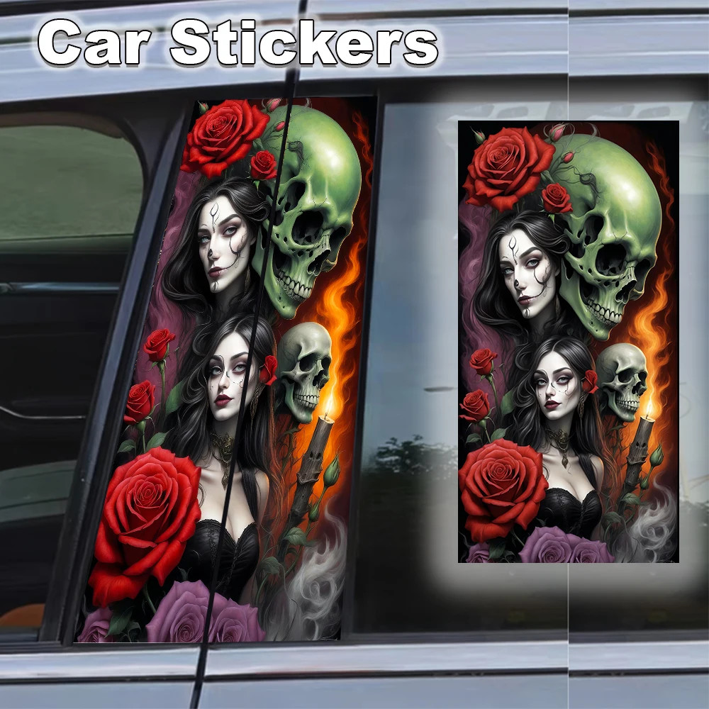High-Quality Custom Fit Car Film Kit 2 Crow Skull Car Stickers Center Pillar