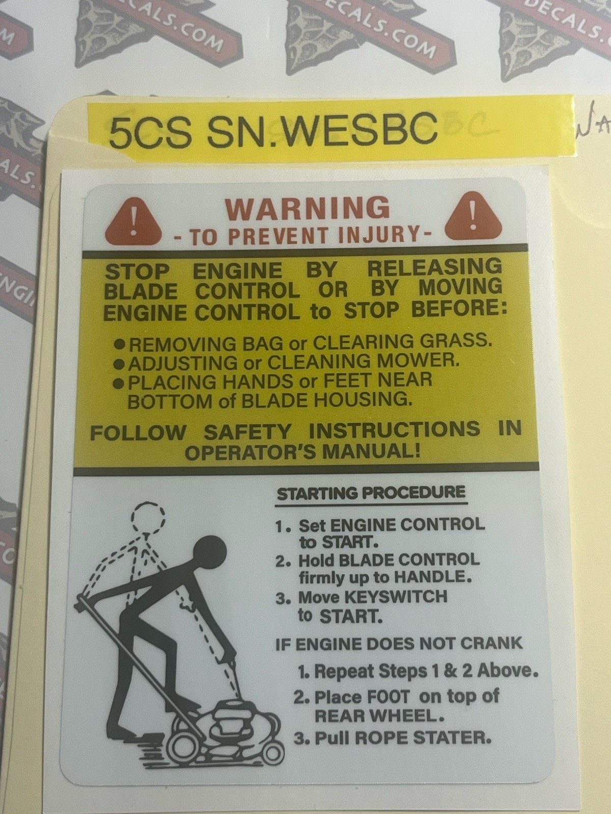 Snapper Steel Deck Mower Warning Decals Reproduction Engine Decals Multi Choice