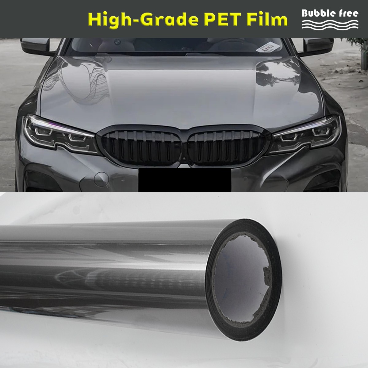 Liquid Metal Tungsten Gray 5FTx50FT PET Vinyl Wrap Self-Adhesive Air Release