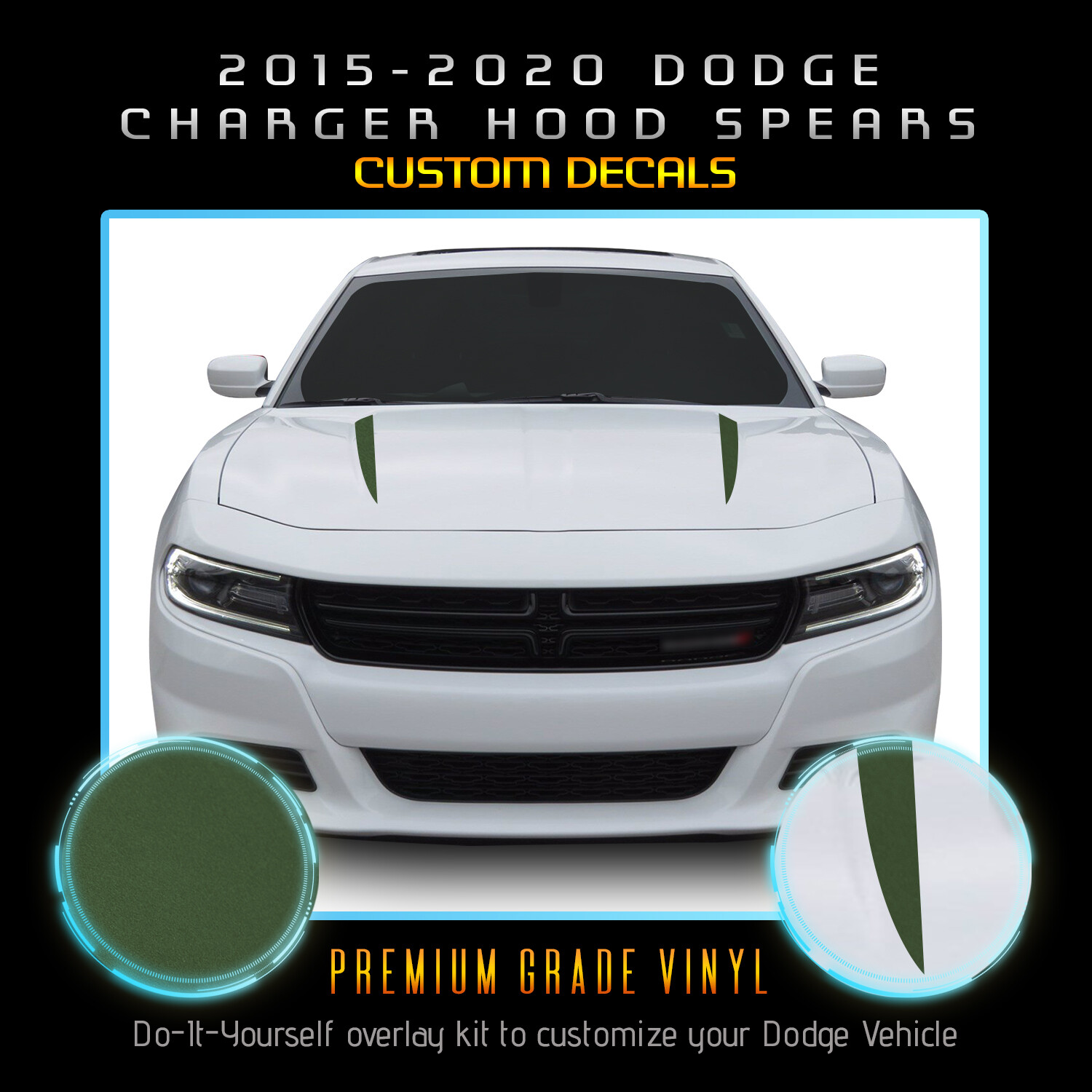 For 2015-2020 Charger Hood Spears Graphic Overlay Decal – Flat Matte Vinyl