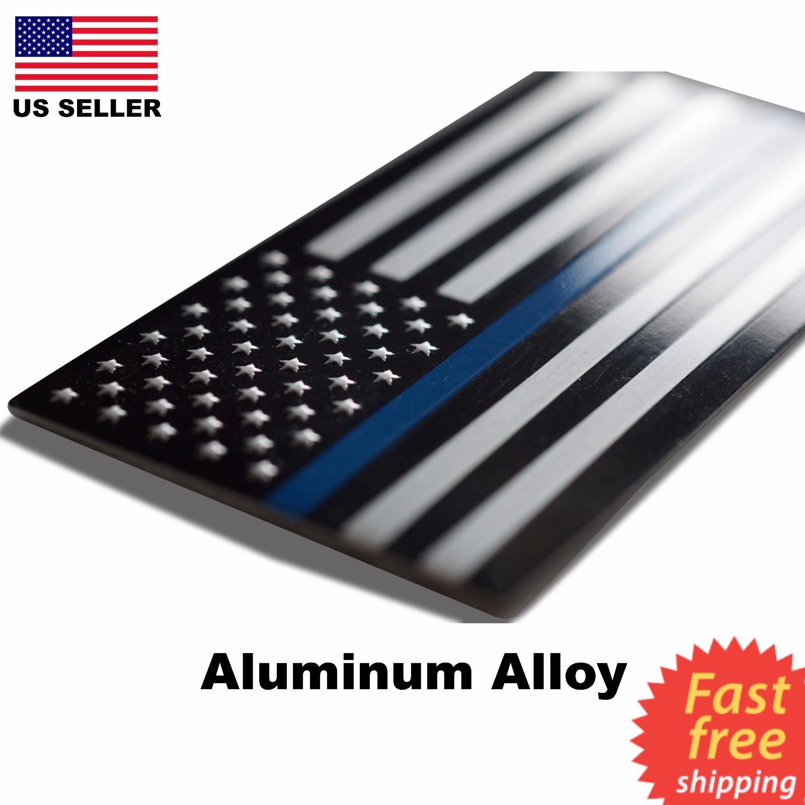 ALUMINUM Police Officer Emblem Thin Blue Line American Flag Decal Sticker USA