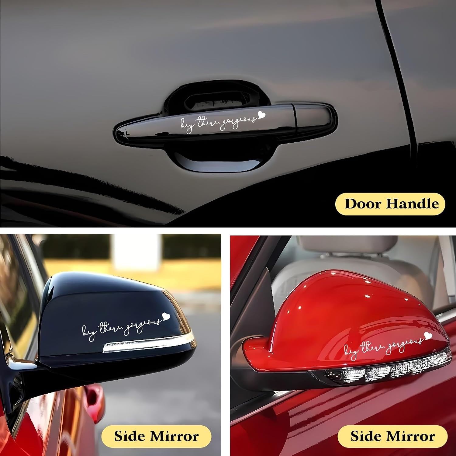 Gorgeous Mirror Sticker 3-Pack White Script Heart Car Decal