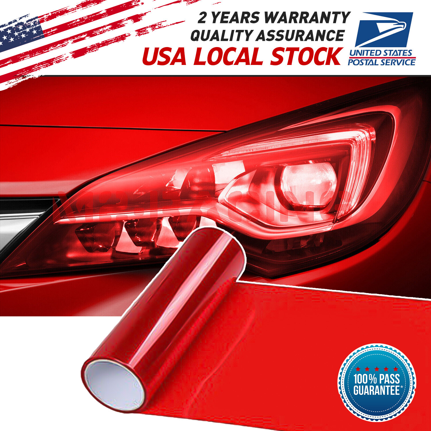 12″X59″ Self-Adhesive Headlight Taillight Fog Light Gloss Vinyl Tint Film Red