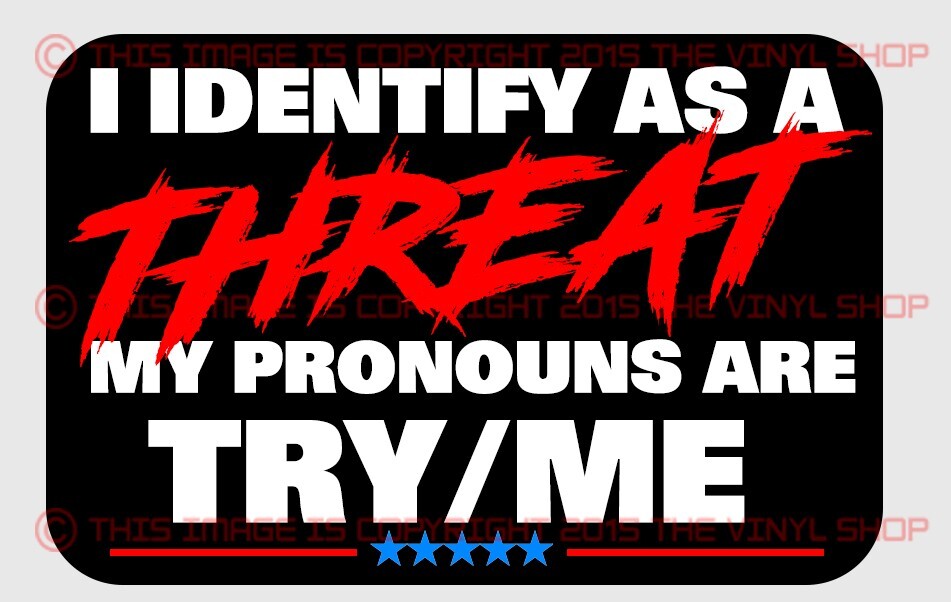 6in I Identify As A THREAT My Pronouns Are TRY/ME Decal Sticker LGBTQ ridiculous
