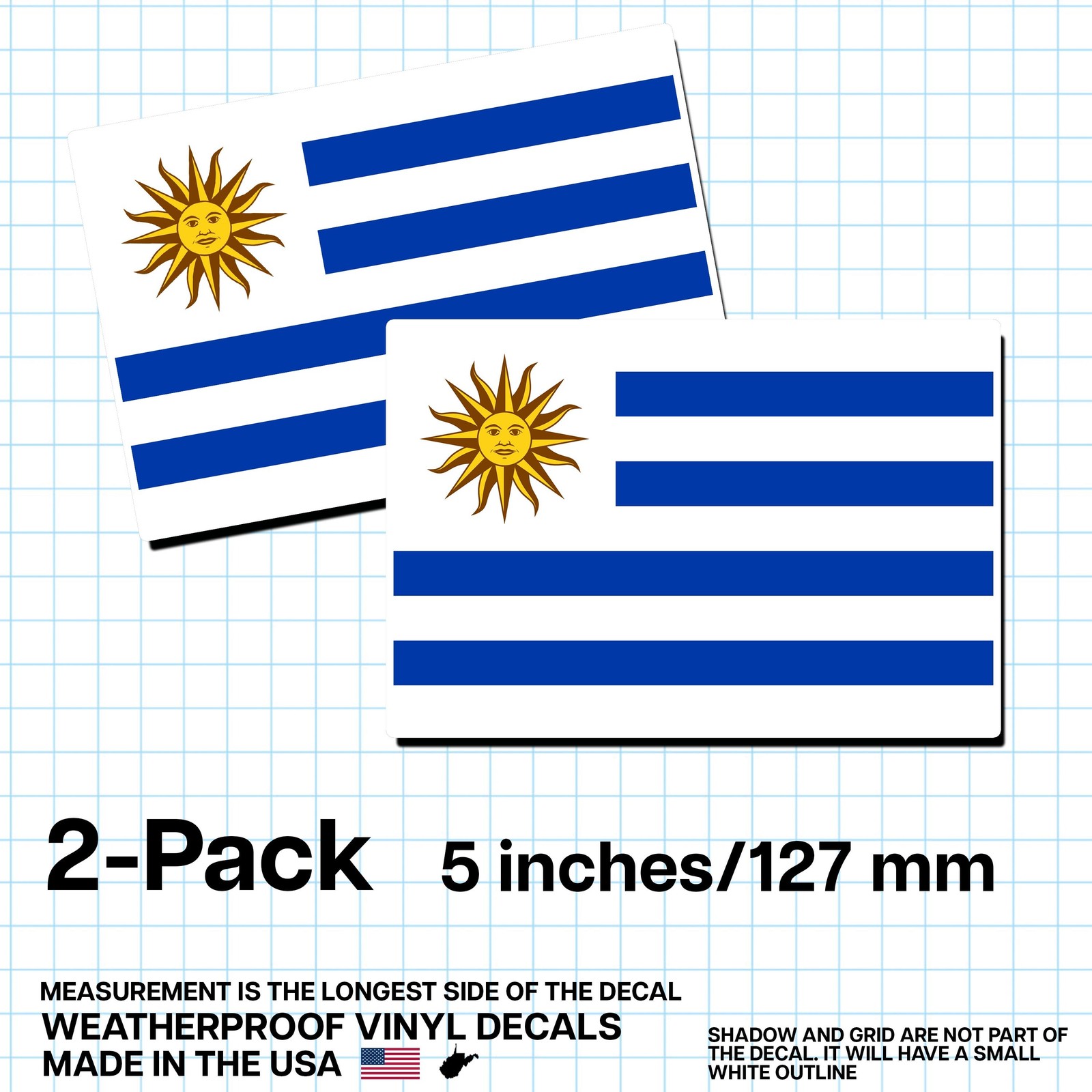 Uruguay Flag Sticker 5″ 2-Pack – UY Decal – Uruguayan Pride Vinyl