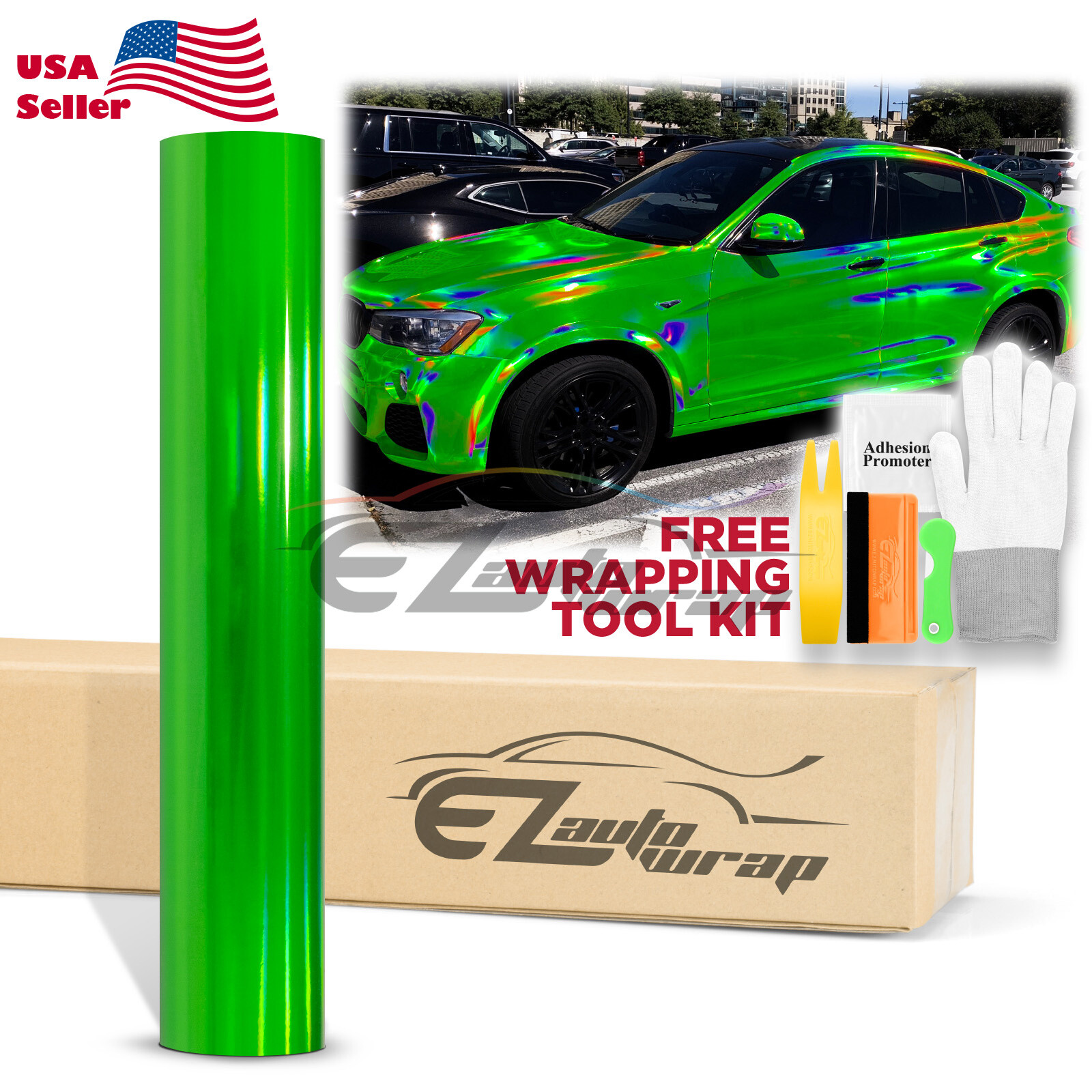 Holographic Green Rainbow Neo Chrome Car Vinyl Wrap Air Bubble Free Sticker DIY