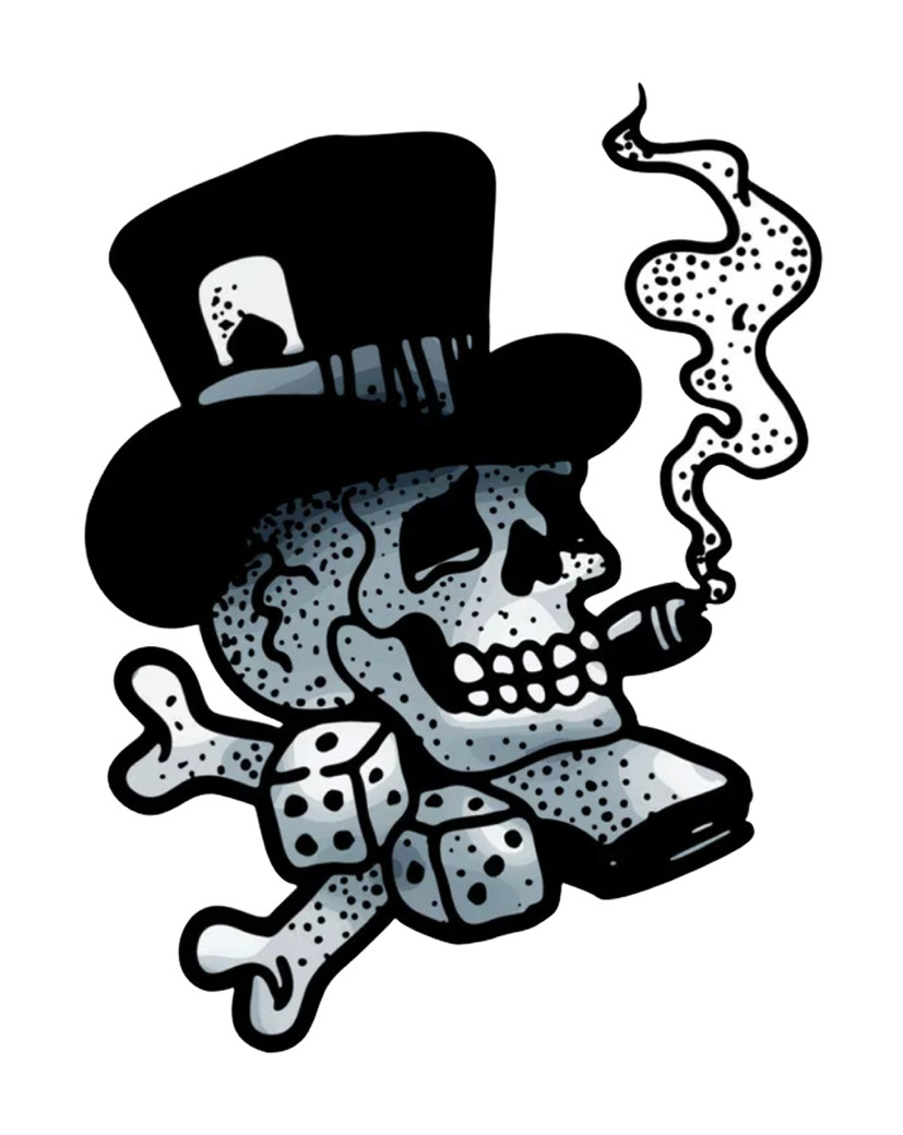 Top Hat Skull Gambler Sticker (4 Inch) Dice Cigar Grunge Punk Risk Rebel
