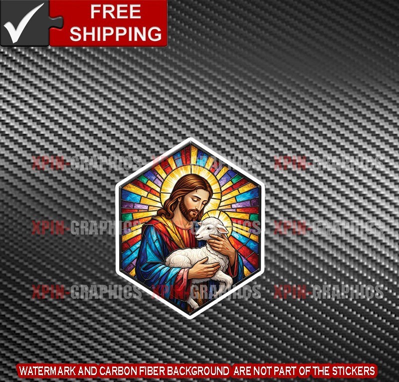 Jesus Faux Stained Glass Lamb Vinyl Decal Sticker Lord Christianity Christ H