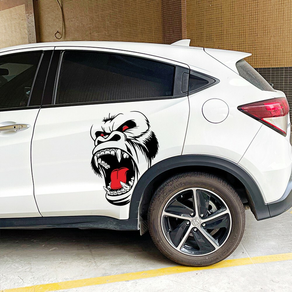 2Pcs Car Sticker Horror Ape Totem Graphic Decal Side Body Hood Decor Accessories