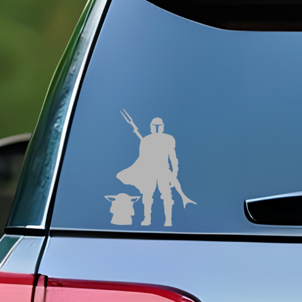 Mando and Grogu Silhouette Vinyl Decal Sticker Baby Yoda Car Truck Window