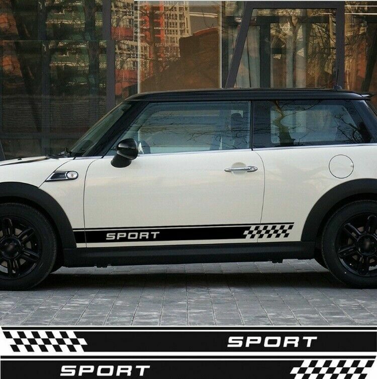 Racing Plaid Hood Door Fender Skirt Side Stripes 2pc Decal Sticker for Sport Car