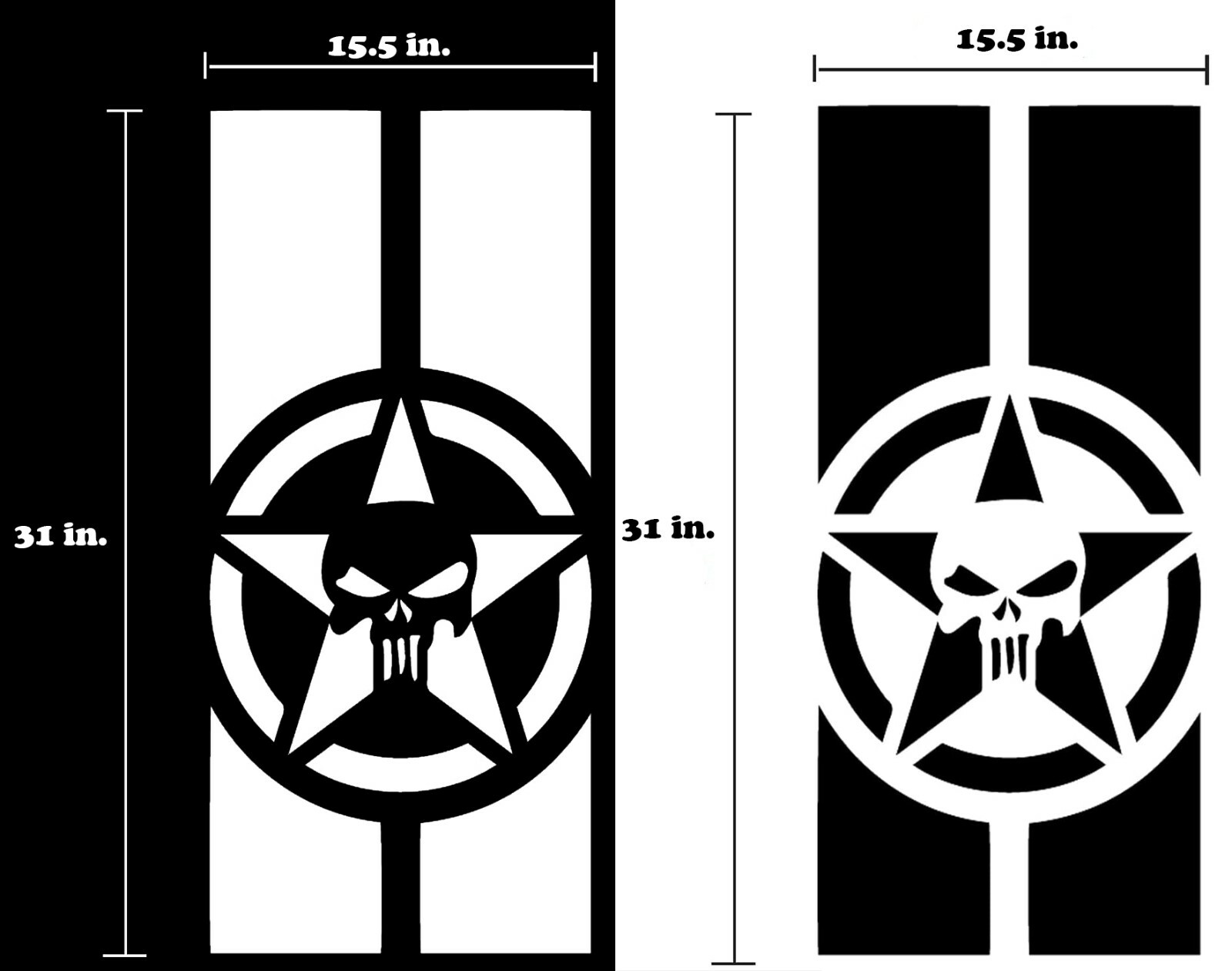 31″ x 15.5″ Skull Army Star Military Sticker Decal for Car Truck SUV Hood Body