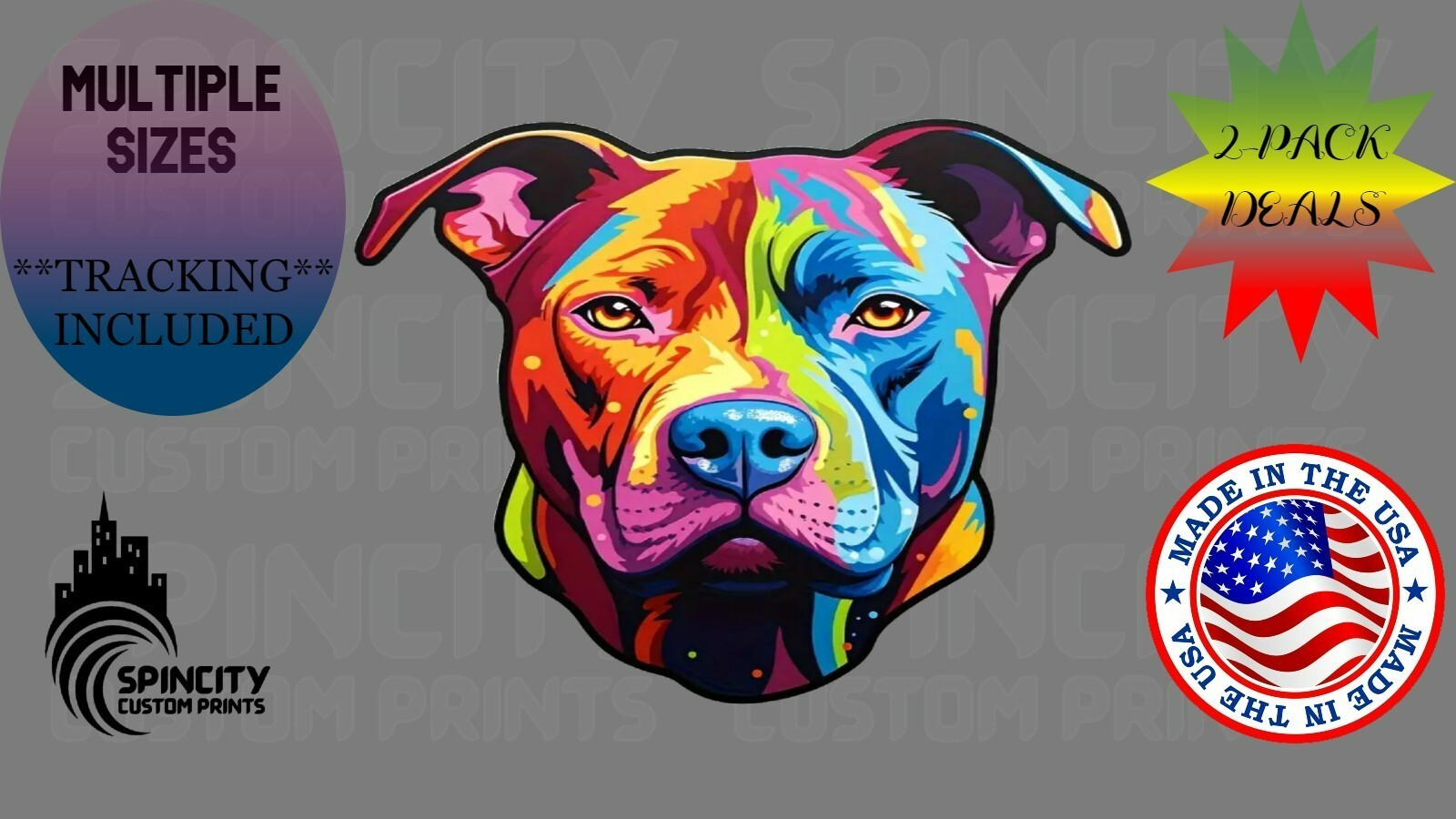 PitBull Car Window Vinyl Decal Graphic Colorfull Dog Laptop Stickers