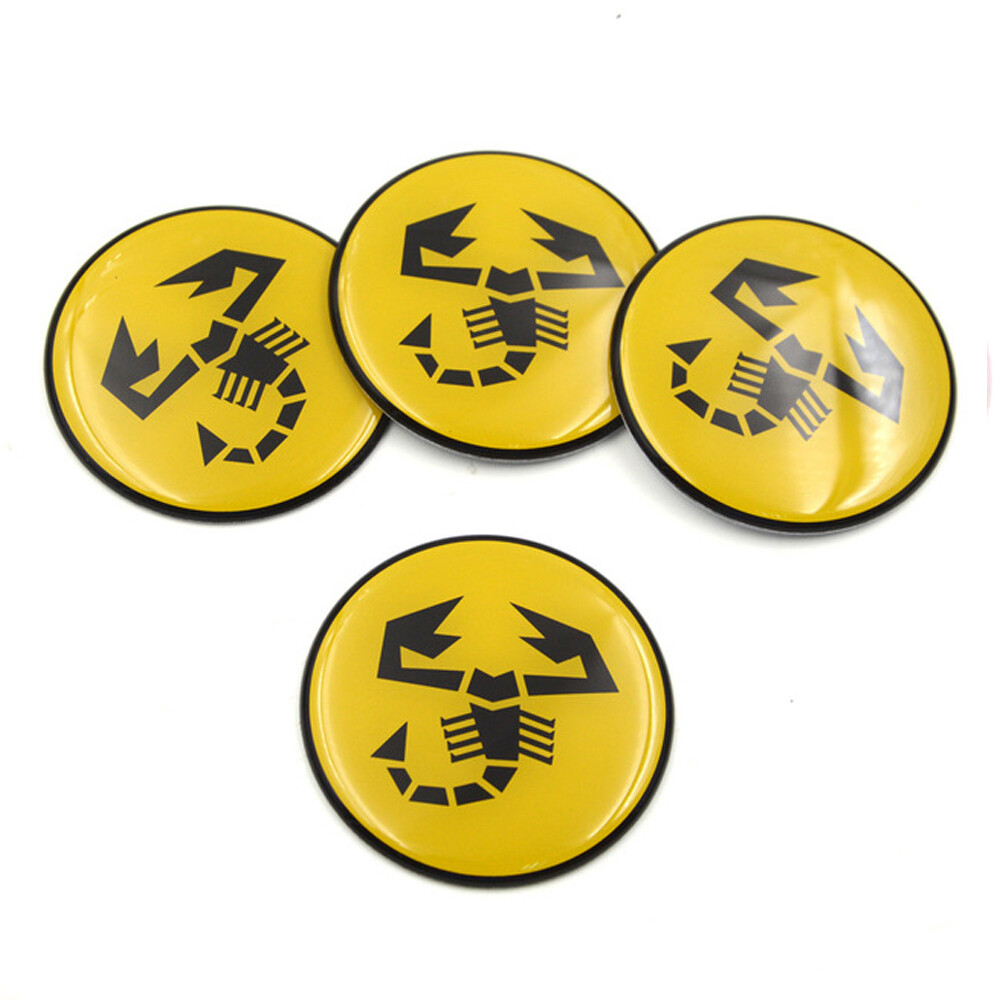 4Pcs Yellow Black Scorpion Logo Car Wheel Center Hub Cap Stickers for Abarth 500