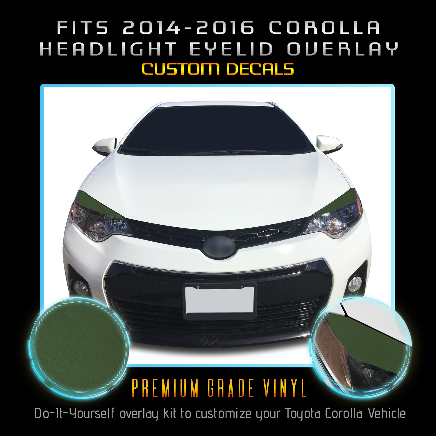 For 2014-2016 Toyota Corolla Headlight Eyelid Set Trim Overlay Decals – Matte