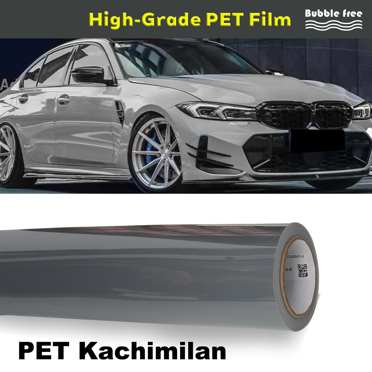 5FTx50FT PET Crystal Nardo Grey Vinyl Wrap Self-Adhesive Air Release US Stock