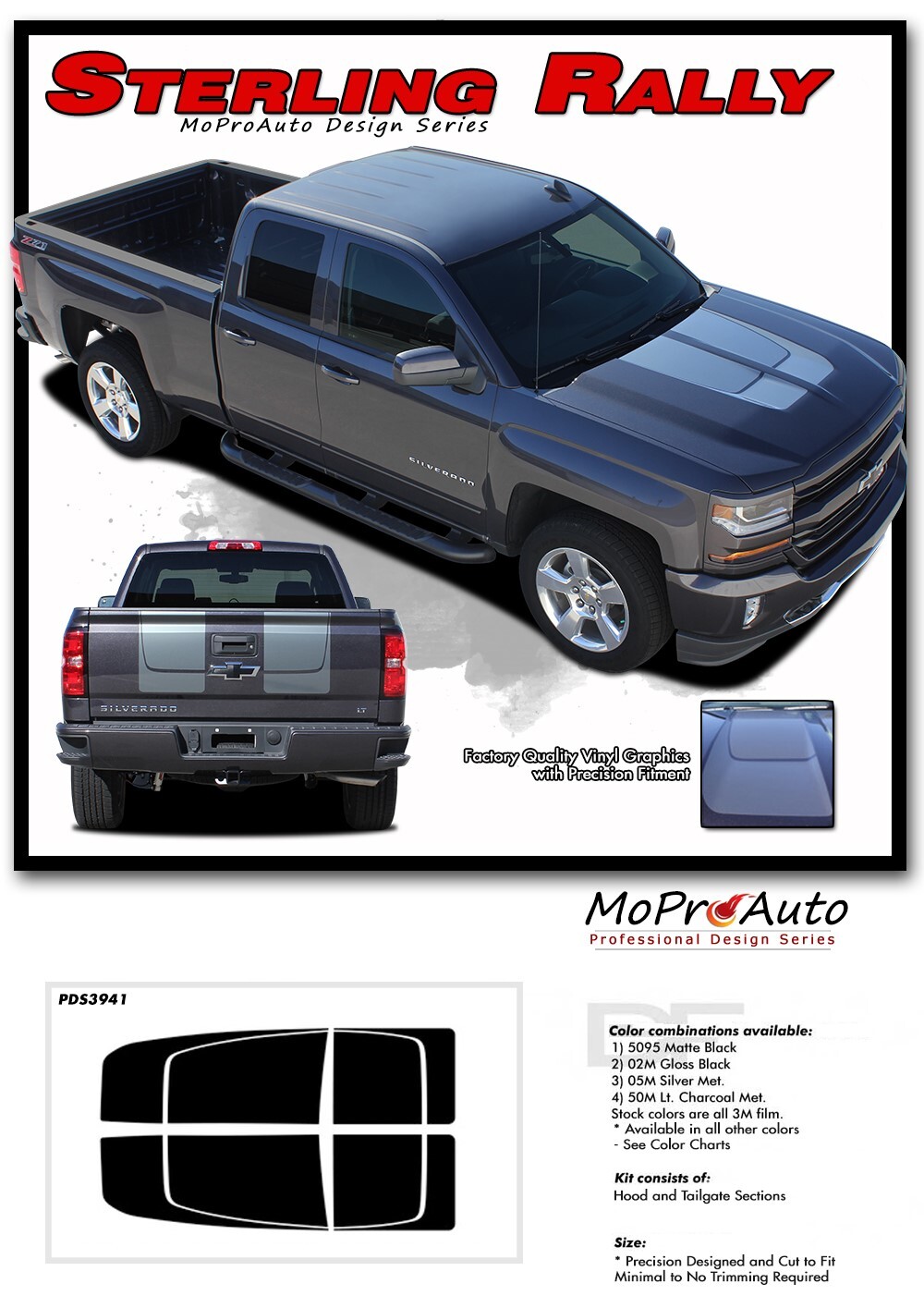 2016 2017 2018 Chevy Silverado Rally 1500 Vinyl Hood Racing Stripe Decal Graphic