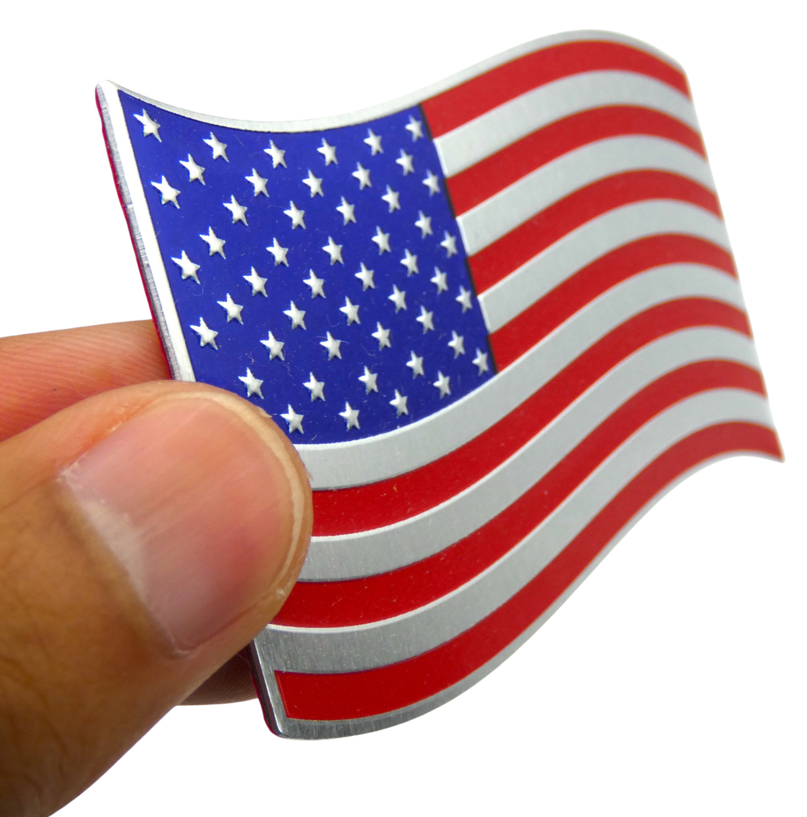 ALUMINUM US American Flag Decal Sticker Car, Motorcycle, Patriotic WAVY