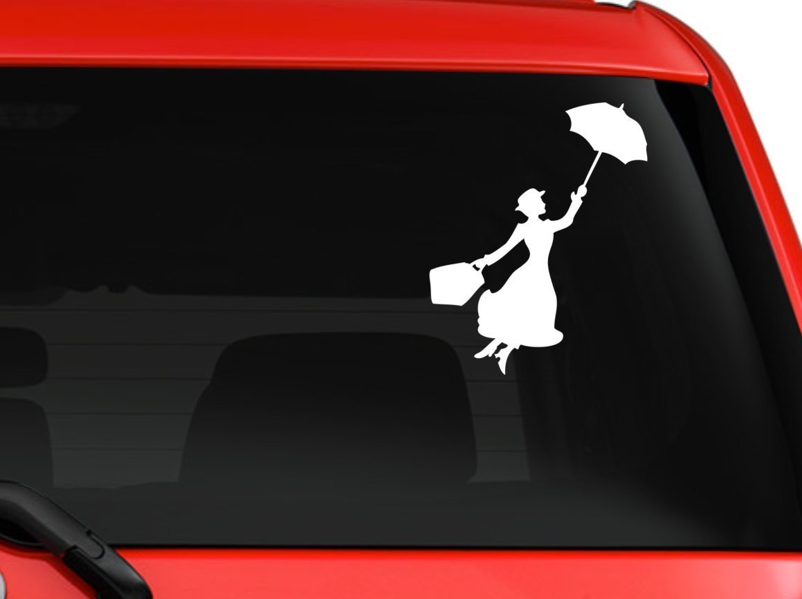 Mary Poppins flying silhouette car truck SUV window Decal sticker 6″white