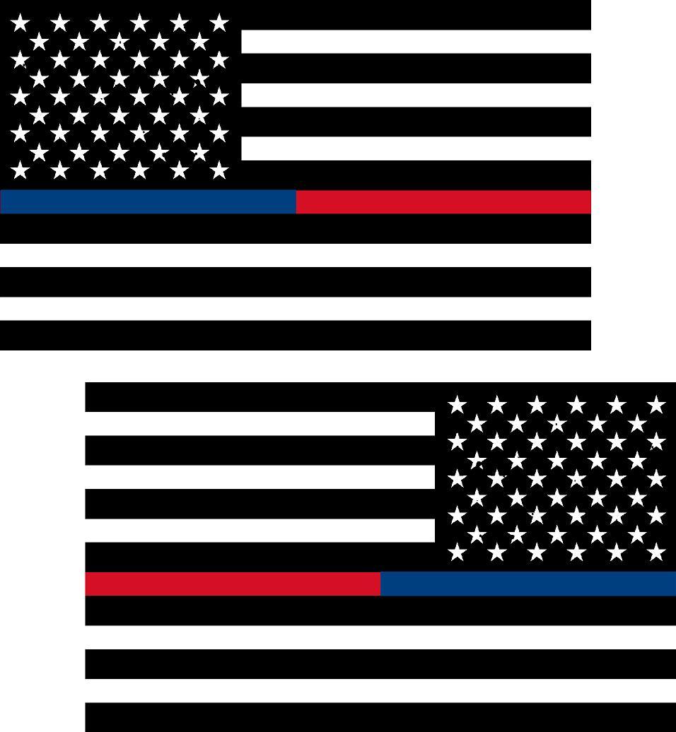 2 – 6″ Thin BLUE RED American BLACK WHITE Flag Police Firefighter Sticker RL