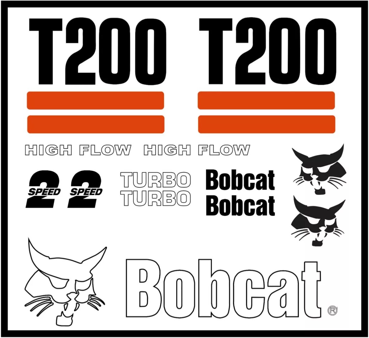 DECAL KIT for Bobcat skidsteer T200 track loader decals Stickers .