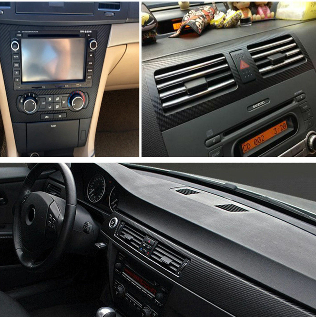 3D Car Interior Accessories Interior Panel Black Carbon Fiber Vinyl Wrap Sticker