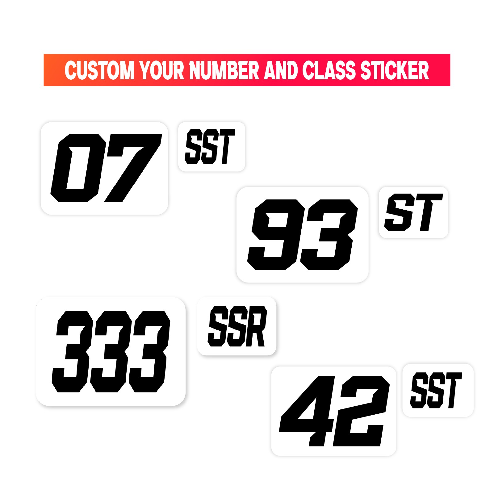 Custom Autocross Number Class Magnet Decal x2 10-16 inch – Black White Plate